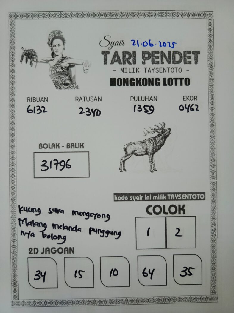 Syair Tari Pendet HK Hari Sabtu, 21 Juni 2025