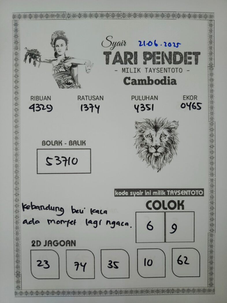 Syair Tari Pendet Cambodia Hari Ini Jumat, 20 Mei 2025