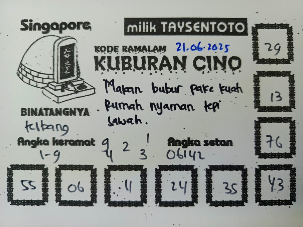 Syair Kuburan Cino SGP Hari ini Sabtu, 21 Juni 2025