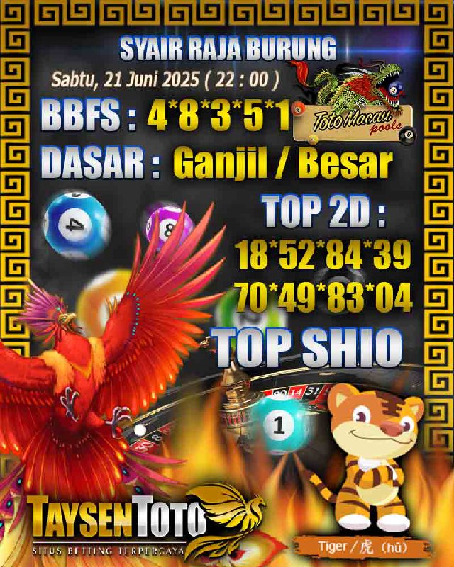 Syair Raja Burung Toto Macau Hari, Sabtu, 21 Mei 2025| 22 : 00 WIB