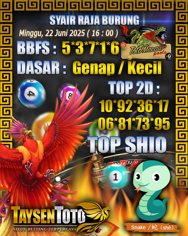 Syair Raja Burung Toto Macau Hari, Minggu, 22 Mei 2025| 16 : 00 WIB