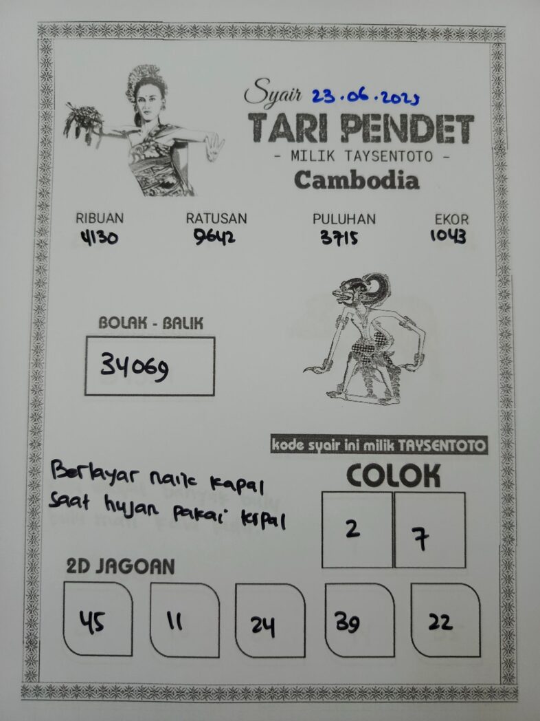 Syair Tari Pendet Cambodia Hari Ini Senin, 23 Mei 2025