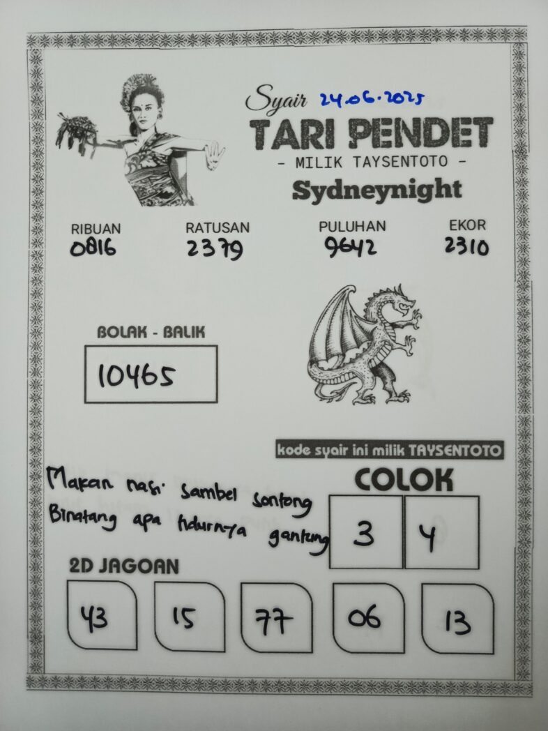 Syair Tari Pendet SydneyNight Hari ini Selasa, 24 Juni 2025