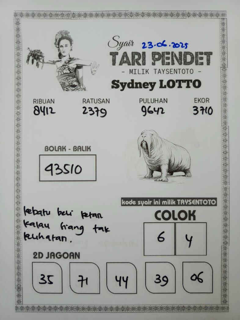 Syair Tari Pendet Sydney Hari ini Senin, 23 Juni 2025