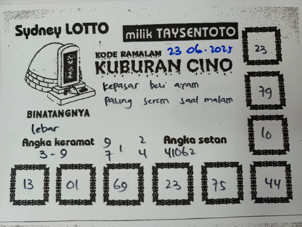Syair Kuburan Cino Sydney Hari ini Senin, 23 Juni 2025