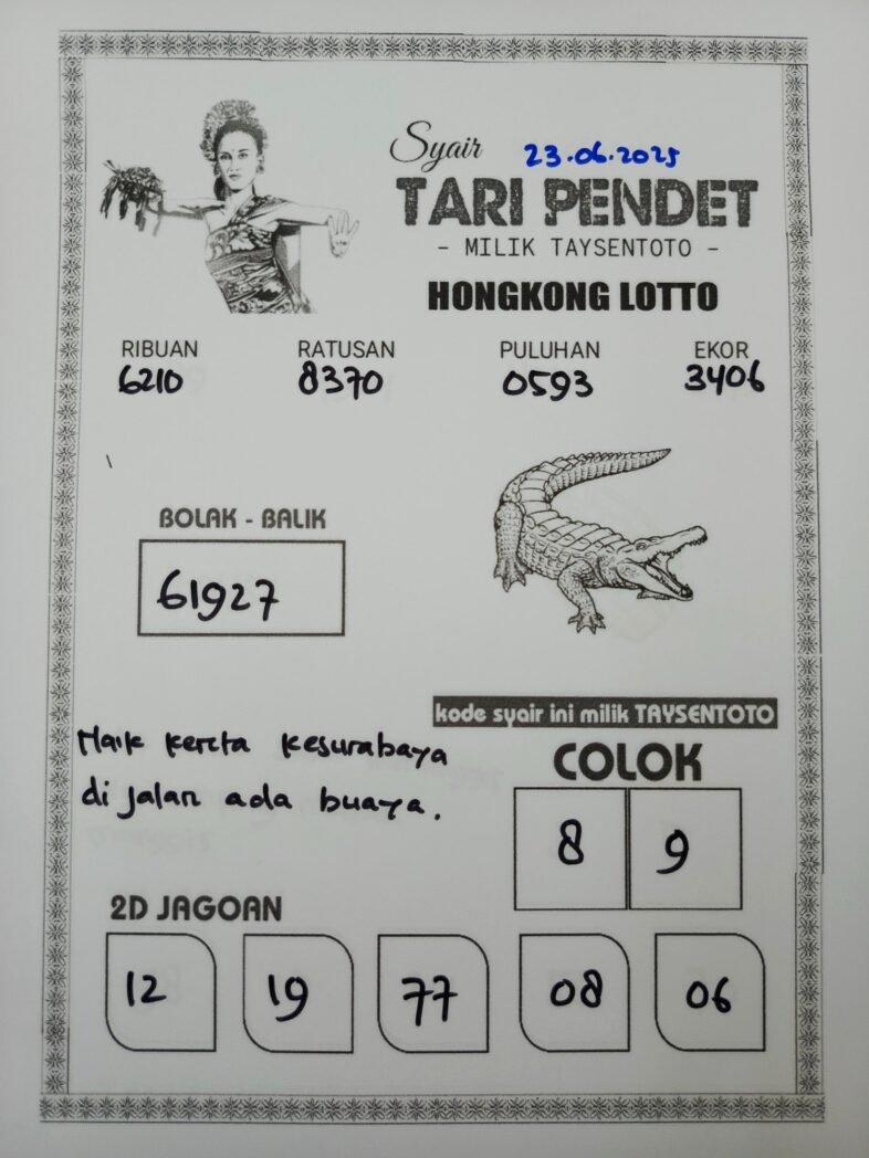 Syair Tari Pendet HK Hari Senin, 23 Juni 2025