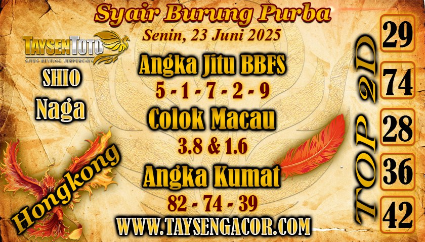 Syair Burung Purba HK Hari Senin, 23 Juni 2025