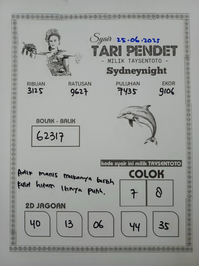 Syair Tari Pendet SydneyNight Hari ini Rabu, 25 Juni 2025