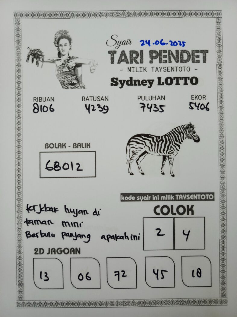Syair Tari Pendet Sydney Hari ini Selasa, 24 Juni 2025