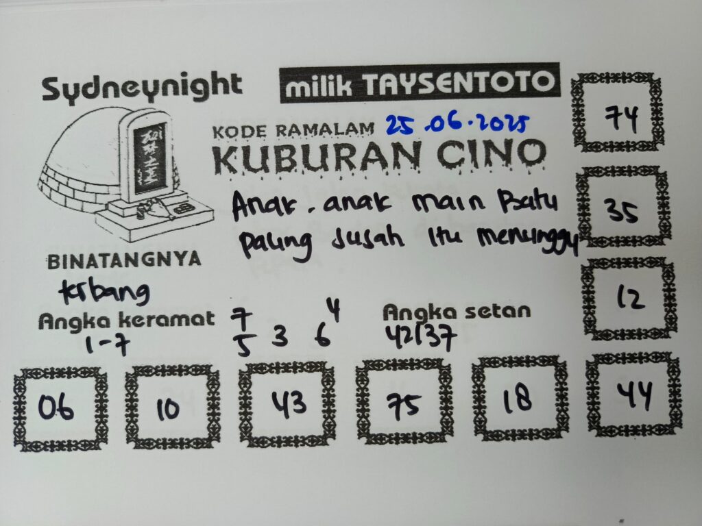 Syair Kuburan Cino SydneyNight Hari ini Rabu, 25 Juni 2025