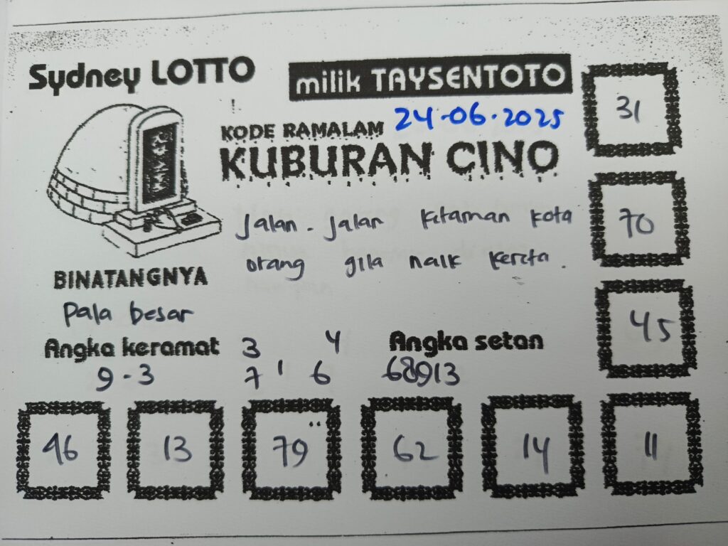 Syair Kuburan Cino Sydney Hari ini Selasa, 24 Juni 2025