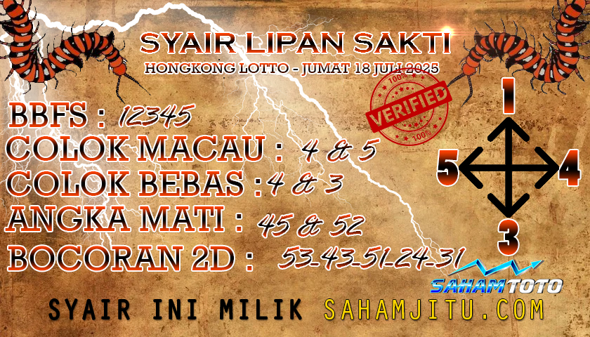 Syair Lipan Sakti HONGKONG LOTTO Hari ini Jumat 18 Juli 2025
