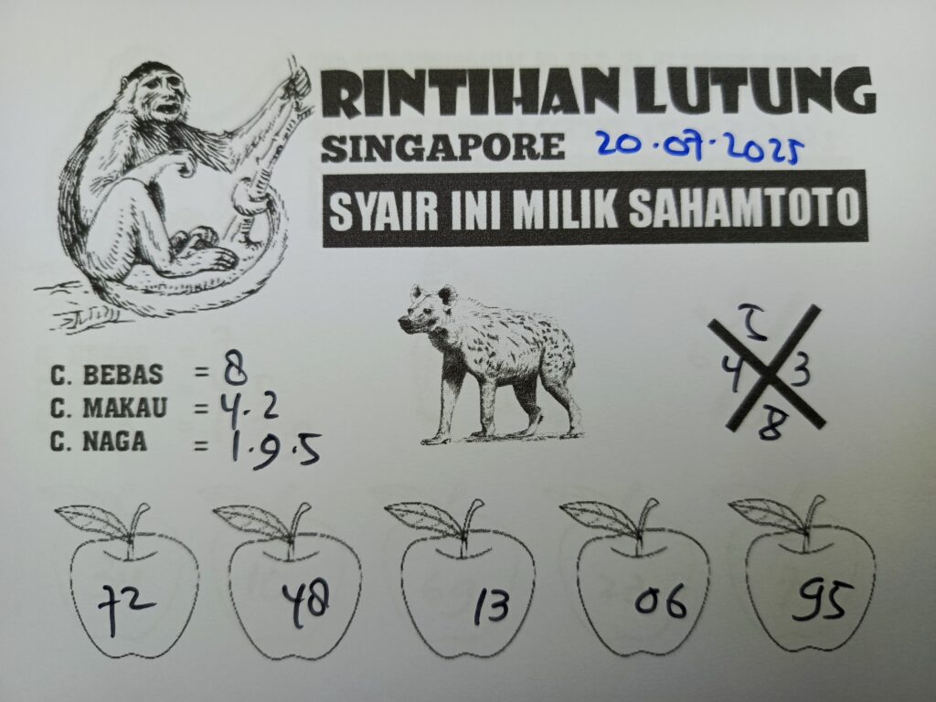 Syair Rintihan Lutung SINGAPORE Pools Hari ini Minggu 20 Juli 2025