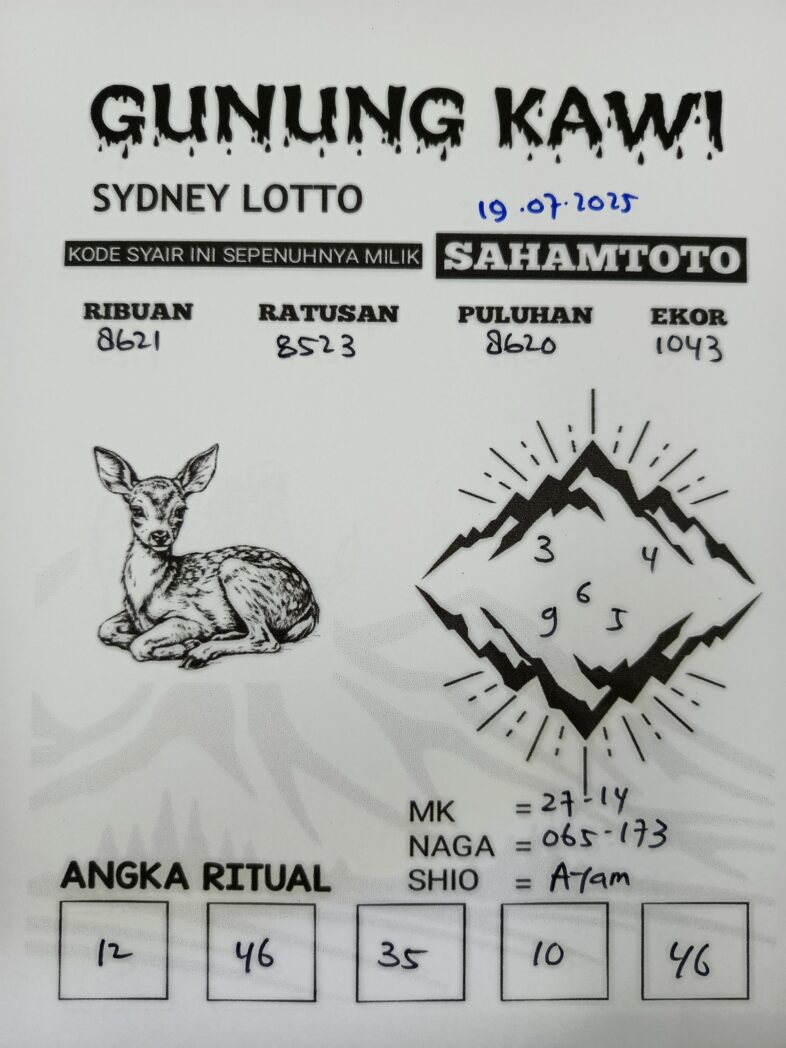 Syair Gunung Kawi SYDNEY LOTTO Hari ini Sabtu 19 Juli 2025