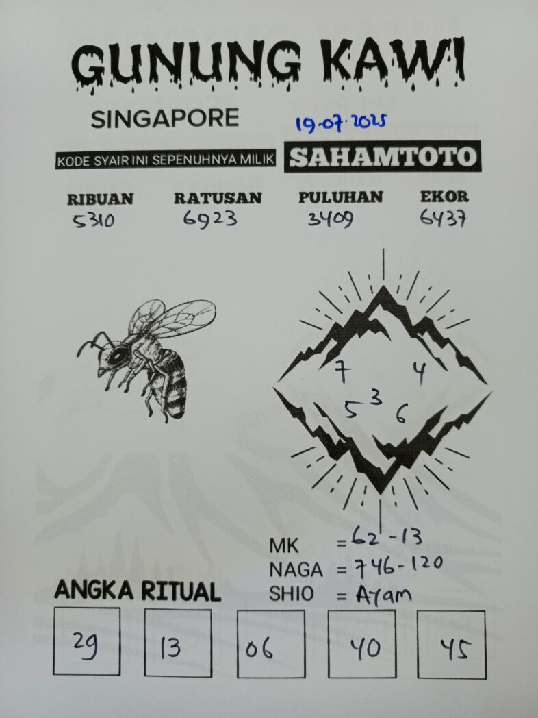 Syair Gunung Kawi Singapore Pools Hari ini Sabtu 19 Juli 2025
