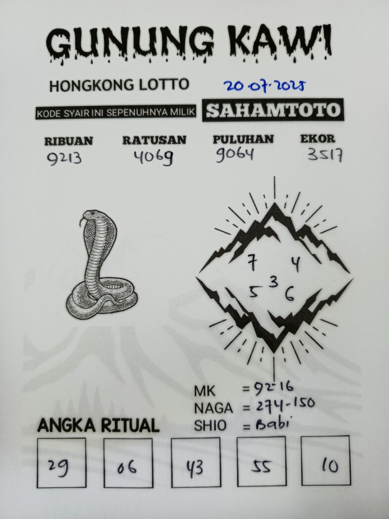 Syair Gunung Kawi HONGKONG LOTTO Hari ini Minggu 20 Juli 2025
