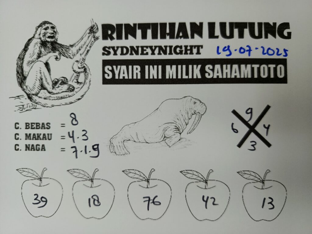 Syair Rintihan Lutung SydneyNight Hari ini Sabtu, 19 Juli 2025