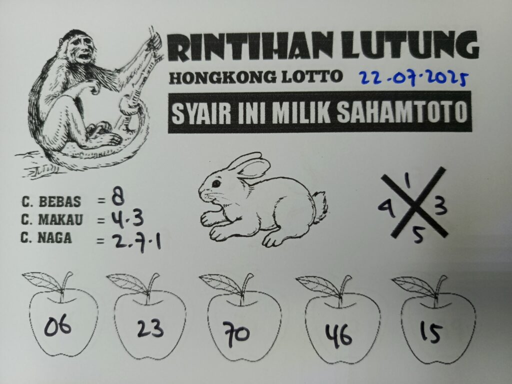 Syair Rintihan Lutung Hongkong lotto Hari ini Selasa, 22 Juli 2025