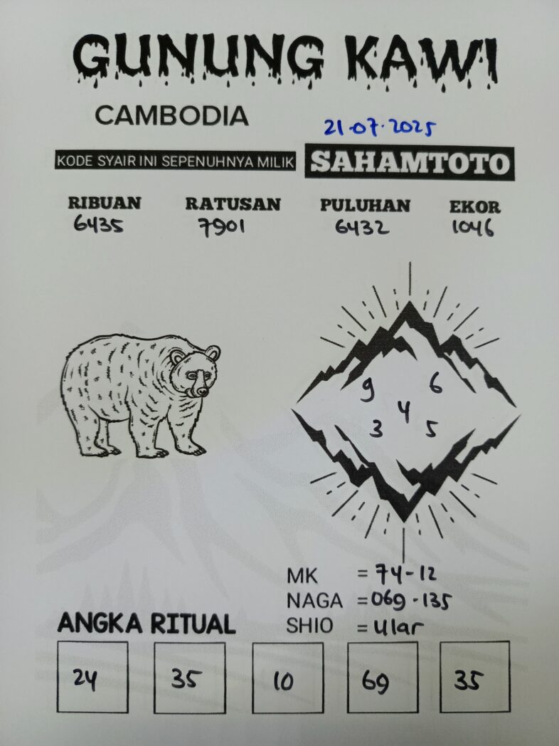 Syair Gunung Kawi CAMBODIA POOLS Hari ini Senin 21 Juli 2025
