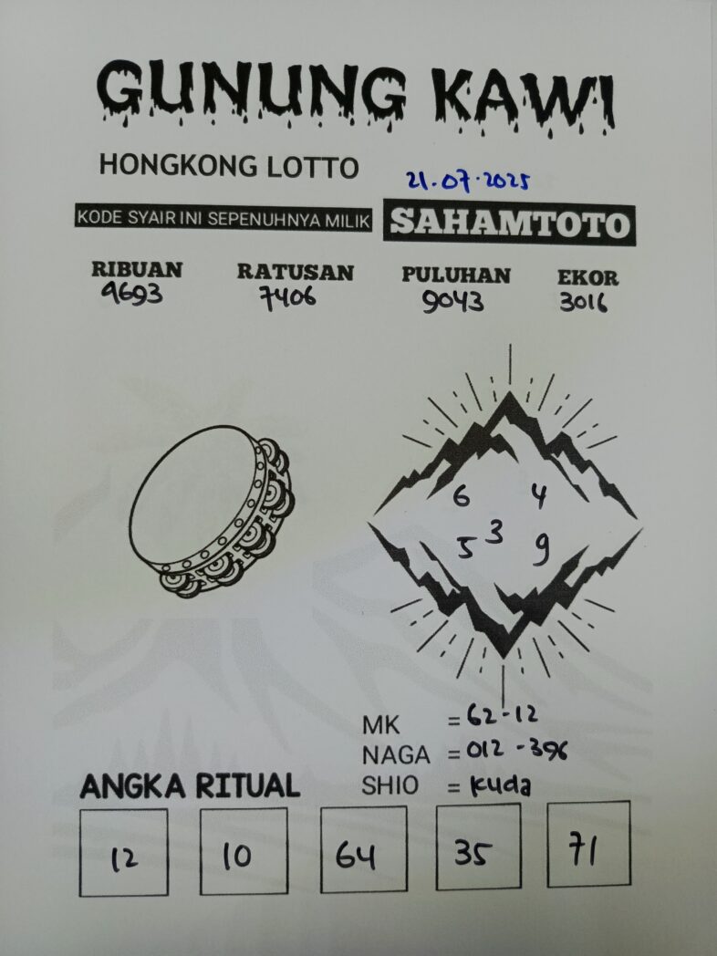 Syair Gunung Kawi HONGKONG LOTTO Hari ini Senin 21 Juli 2025