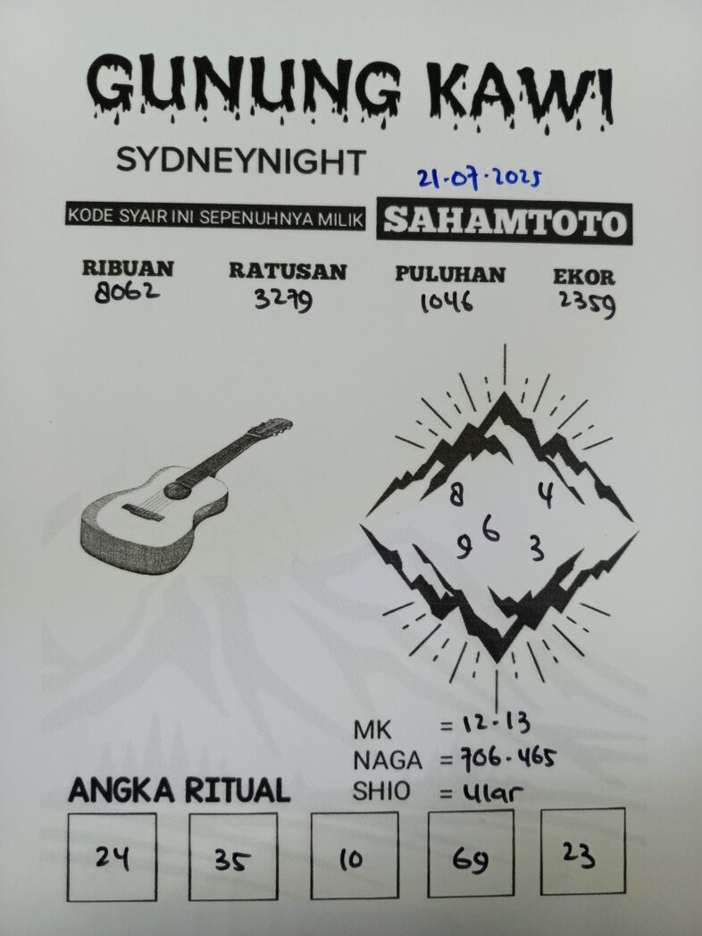 Syair Gunung Kawi SydneyNight Hari ini Senin, 21 Juli 2025