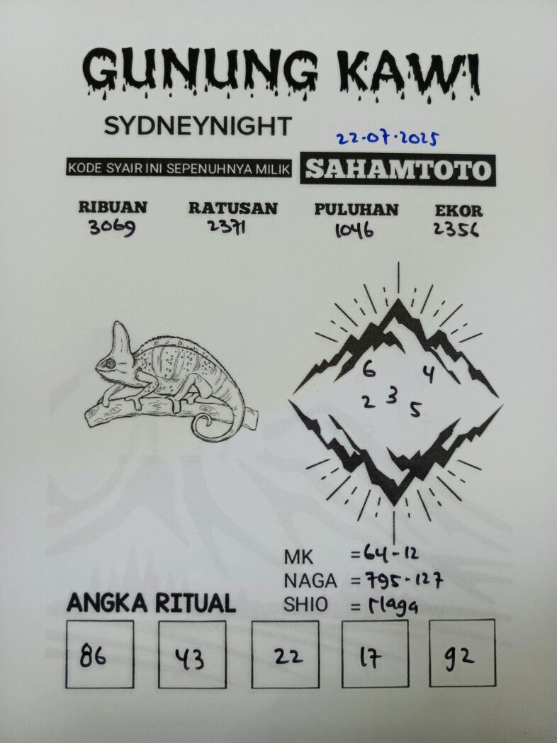 Syair Gunung Kawi SydneyNight Hari ini Selasa, 22 Juli 2025