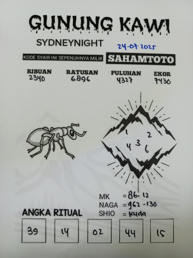 Syair Gunung Kawi SydneyNight Hari ini Kamis, 24 Juli 2025