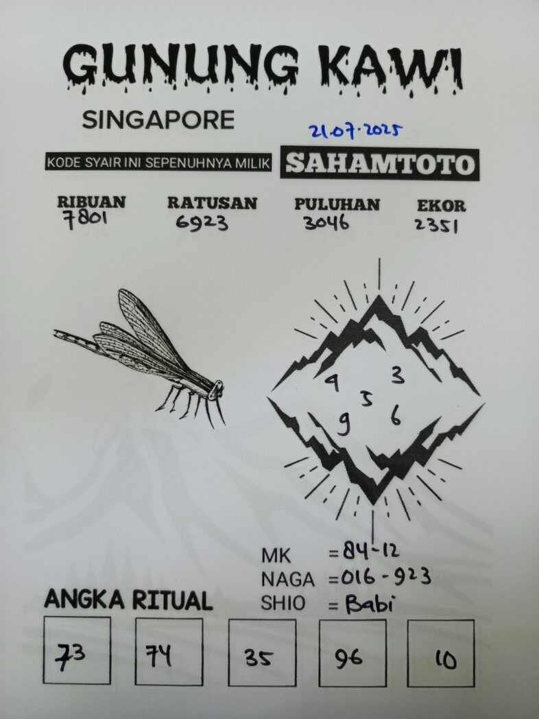 Syair Gunung Kawi SINGAPORE Pools Hari ini Senin 21 Juli 2025