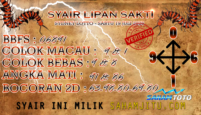Syair Lipan Sakti SYDNEY LOTTO Hari ini Sabtu 19 Juli 2025