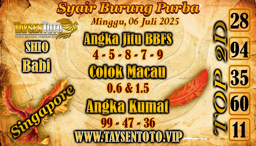 Syair Burung Purba SGP Hari Minggu, 06 Juli 2025