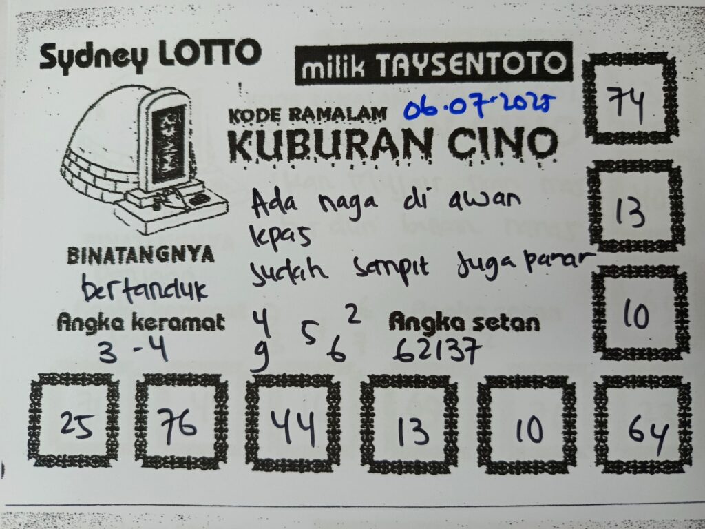Syair Kuburan Cino Sydney Hari ini Minggu, 06 Juli 2025