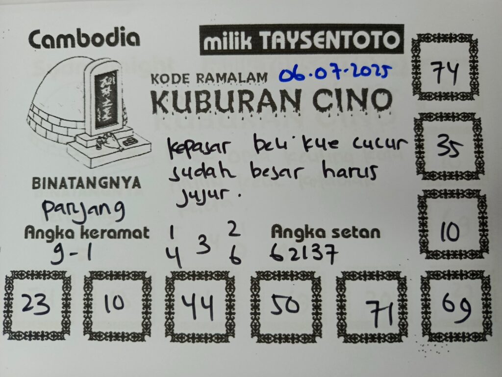 Syair Kuburan Cino  Cambodia Hari Ini Minggu, 06 Juli 2025