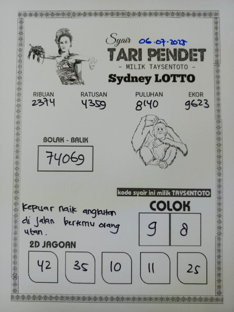 Syair Tari Pendet Sydney Hari ini Minggu, 06 Juli 2025