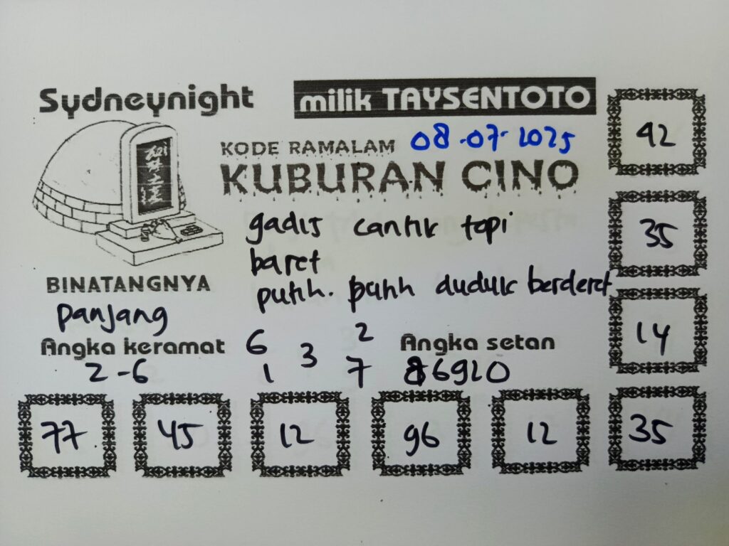 Syair Kuburan Cino SydneyNight Hari ini Selasa, 08 Juli 2025