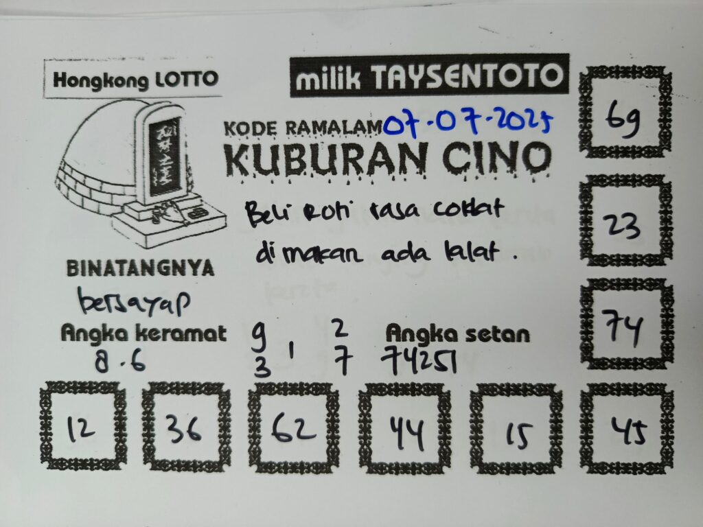 Syair Kuburan Cino HK Hari Senin, 07 Juli 2025
