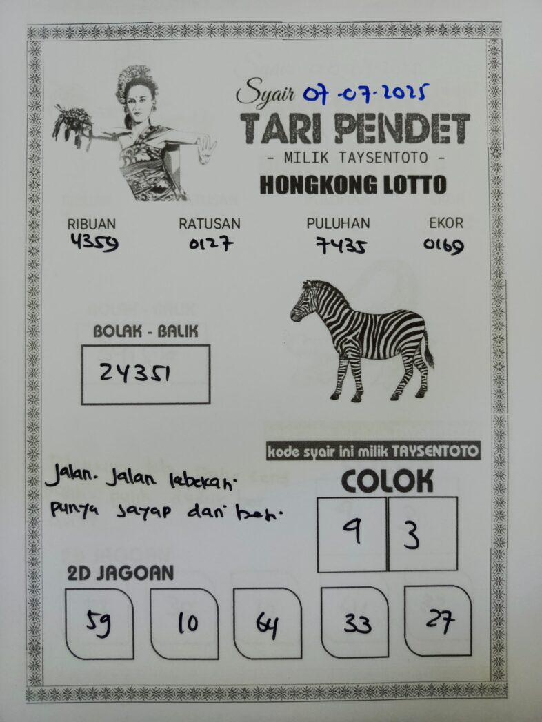 Syair Tari Pendet HK Hari Senin, 07 Juli 2025