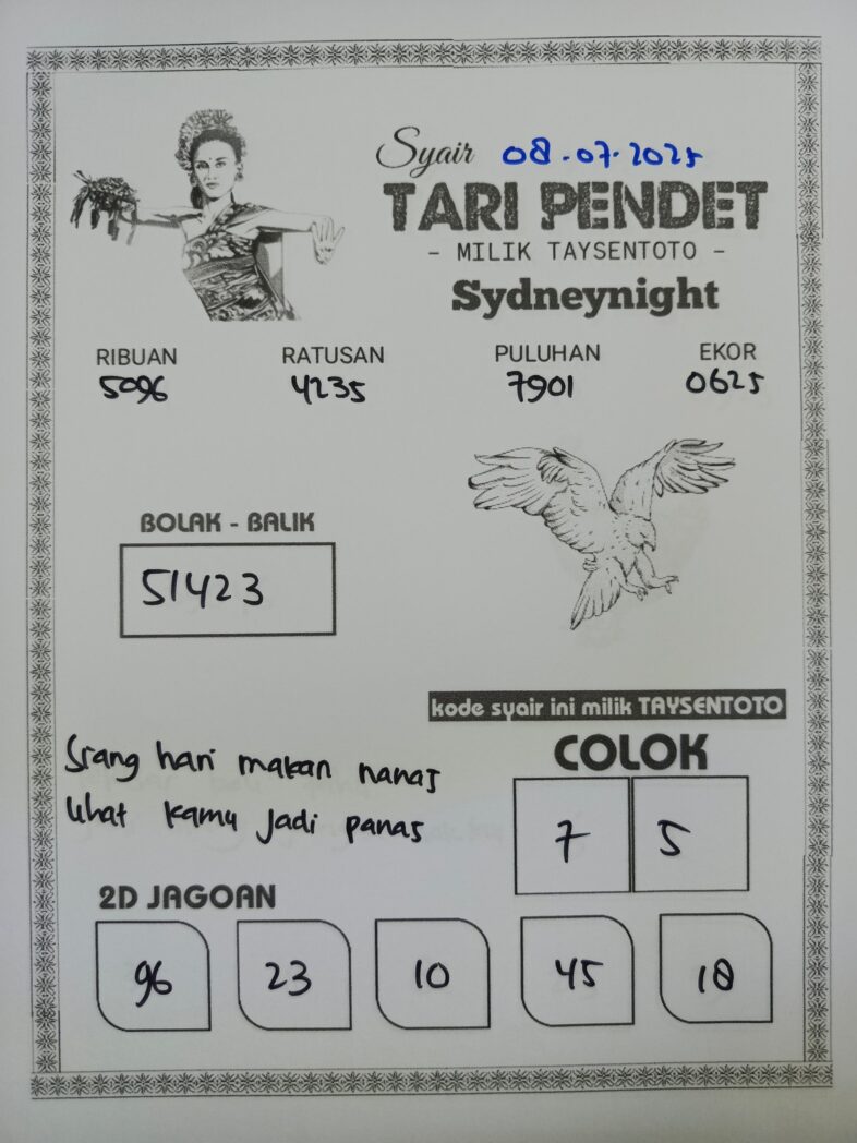 Syair Tari Pendet SydneyNight Hari ini Selasa, 08 Juli 2025