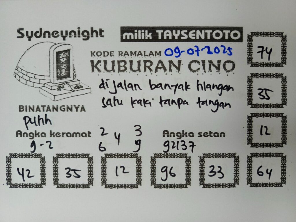 Syair Kuburan Cino SydneyNight Hari ini Rabu, 09 Juli 2025