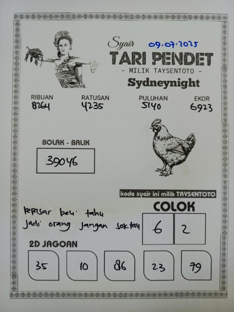 Syair Tari Pendet SydneyNight Hari ini Rabu, 09 Juli 2025