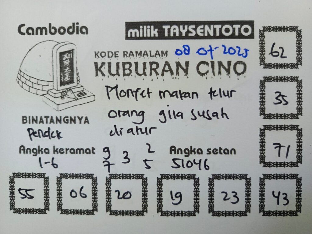 Syair Kuburan Cino  Cambodia Hari Ini Selasa, 08 Juli 2025