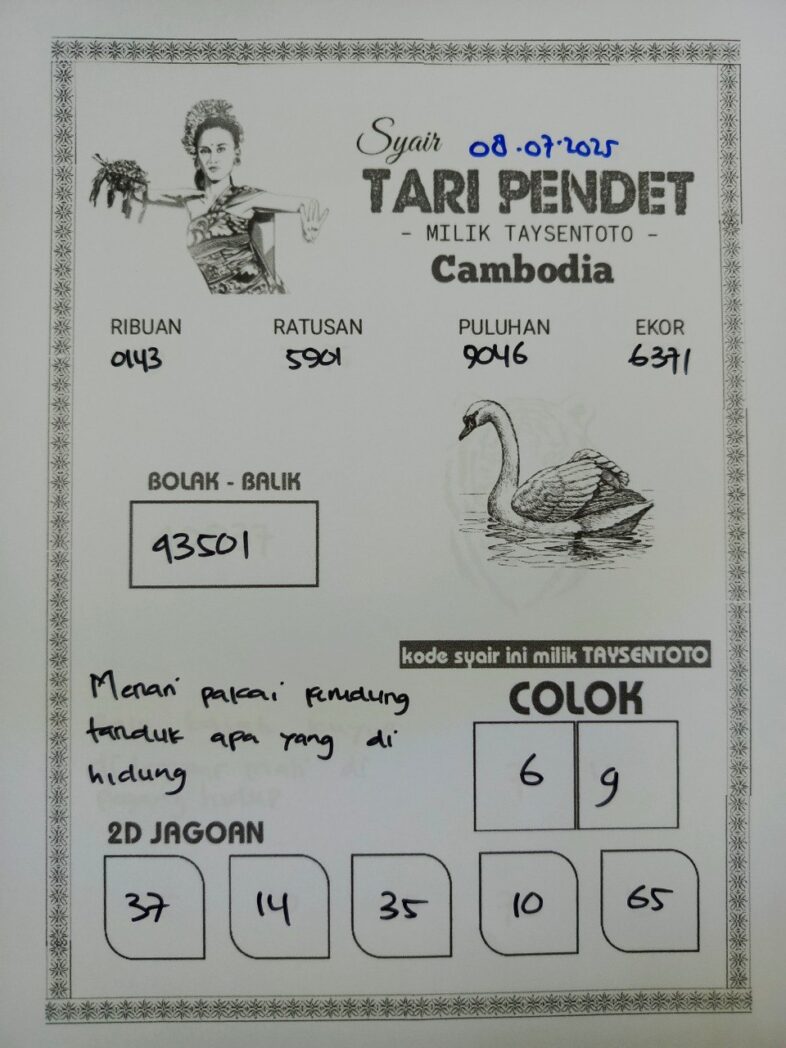 Syair Tari Pendet Cambodia Hari Ini Selasa, 08 Juli 2025