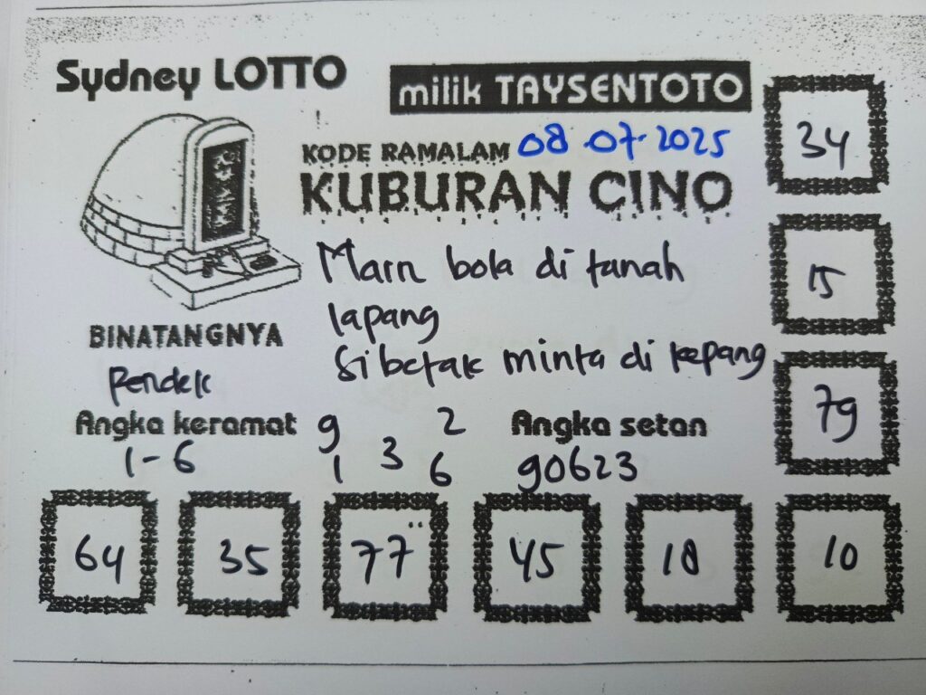 Syair Kuburan Cino Sydney Hari ini Selasa, 08 Juli 2025