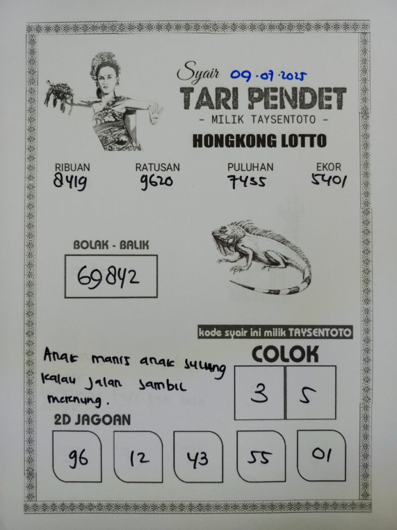 Syair Tari Pendet HK Hari Rabu, 09 Juli 2025