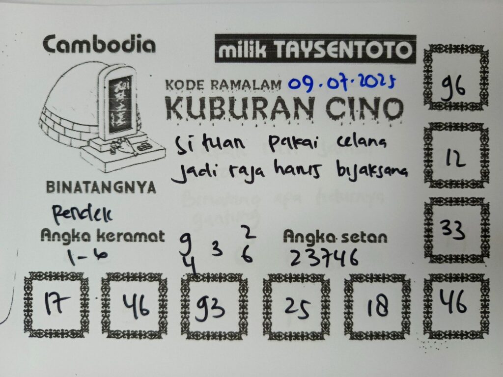 Syair Kuburan Cino  Cambodia Hari Ini Rabu, 09 Juli 2025