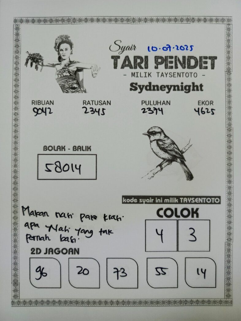 Syair Tari Pendet SydneyNight Hari ini Kamis, 10 Juli 2025