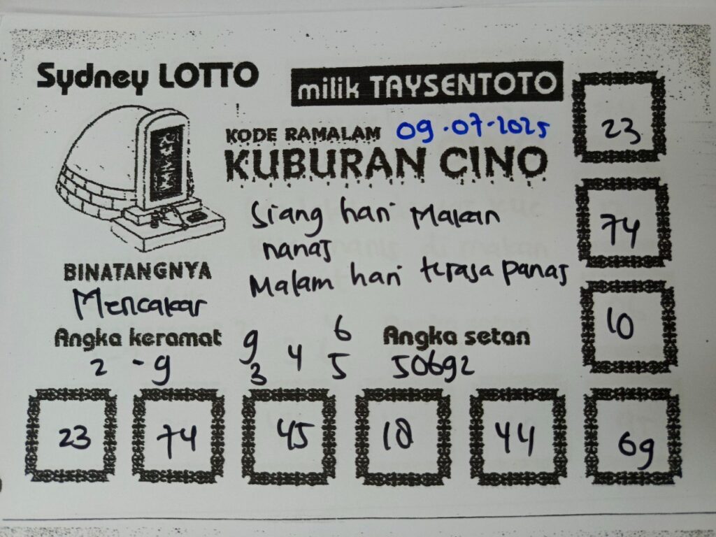 Syair Kuburan Cino Sydney Hari ini Rabu, 09 Juli 2025