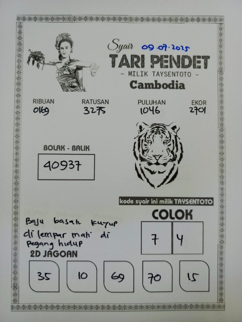 Syair Tari Pendet Cambodia Hari Ini Rabu, 09 Juli 2025