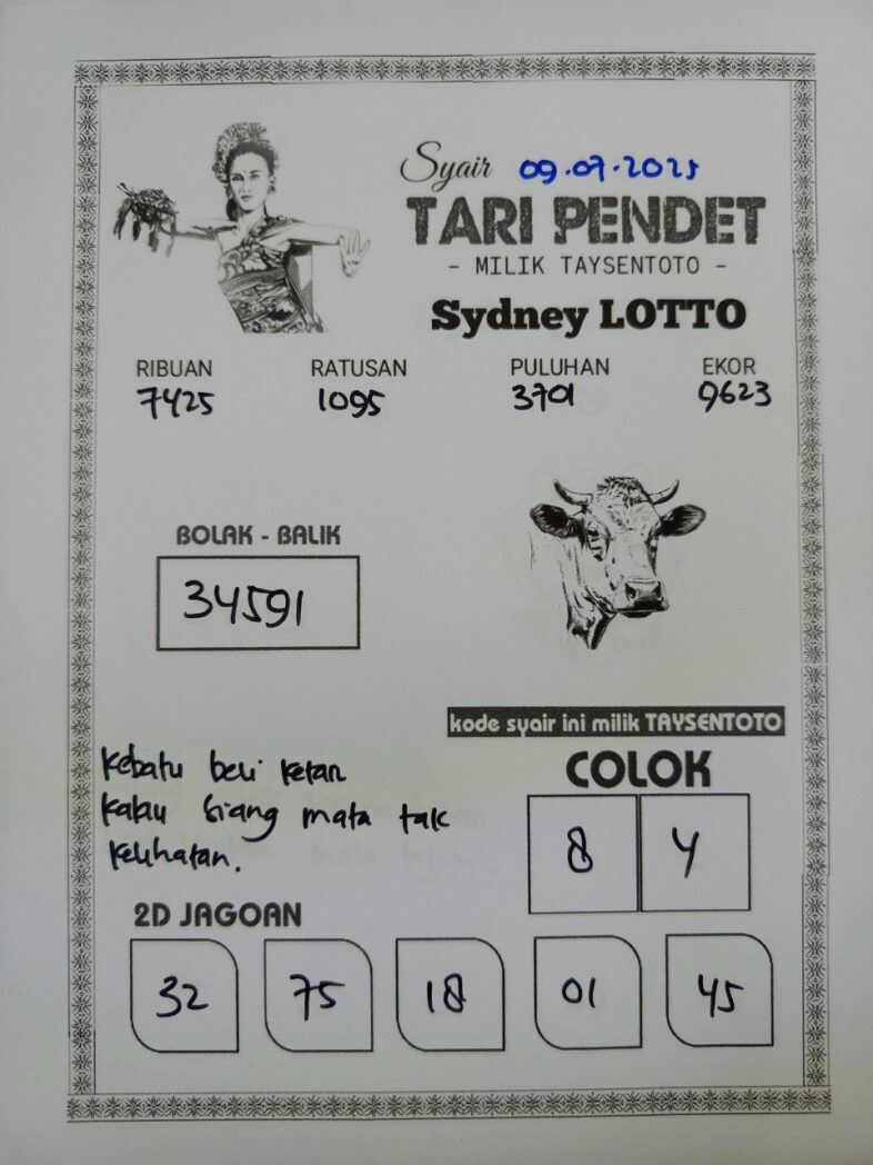 Syair Tari Pendet Sydney Hari ini Rabu, 09 Juli 2025