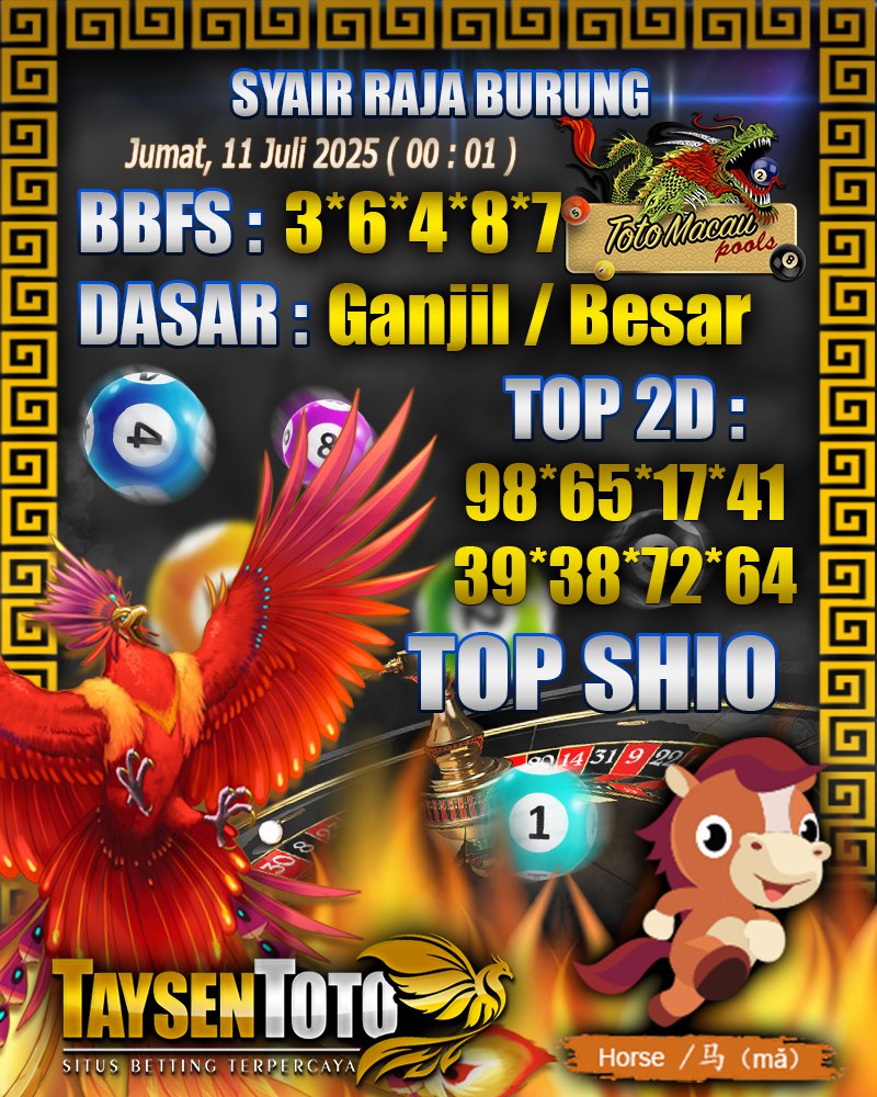 Syair Raja Burung Toto Macau Hari, Jumat, 11 Juli 2025| 00 : 01 WIB