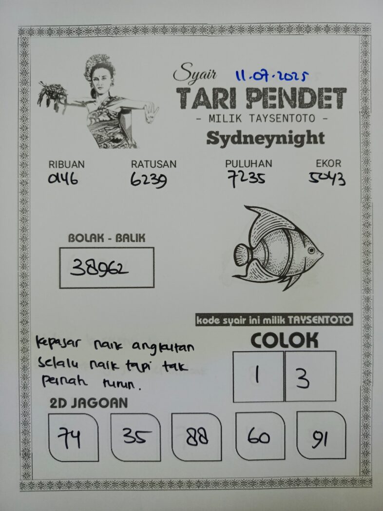 Syair Tari Pendet SydneyNight Hari ini Jumat, 11 Juli 2025
